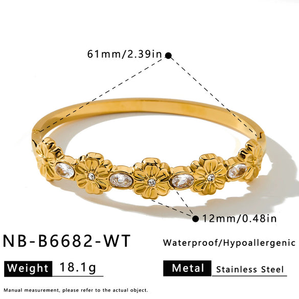 Women's Geometric Floral Zirconset Plated Stainless Steel Bracelet With Simple Versatile Design