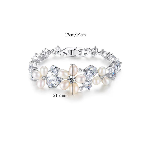 Women's Geometric Flower Bracelet With Freshwater Pearl And Zircon Copper Electroplated Fashion Jewelry