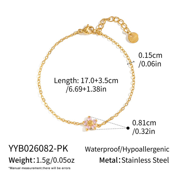 Women's Geometric Flower Bracelet With Zircon Accents Goldplated Stainless Steel Jewelry With Simple Botanical Design