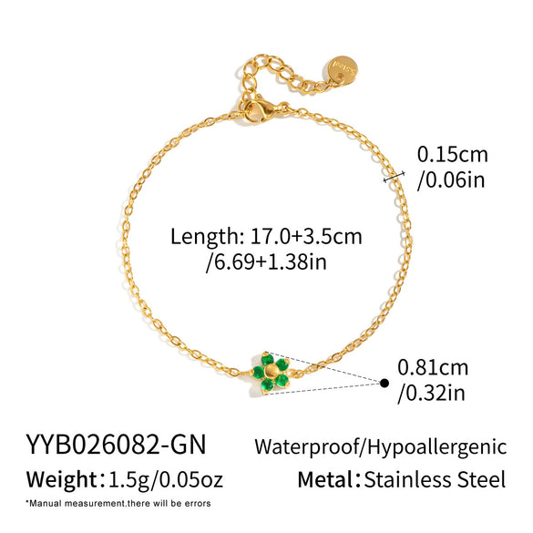 Women's Geometric Flower Bracelet With Zircon Accents Goldplated Stainless Steel Jewelry With Simple Botanical Design