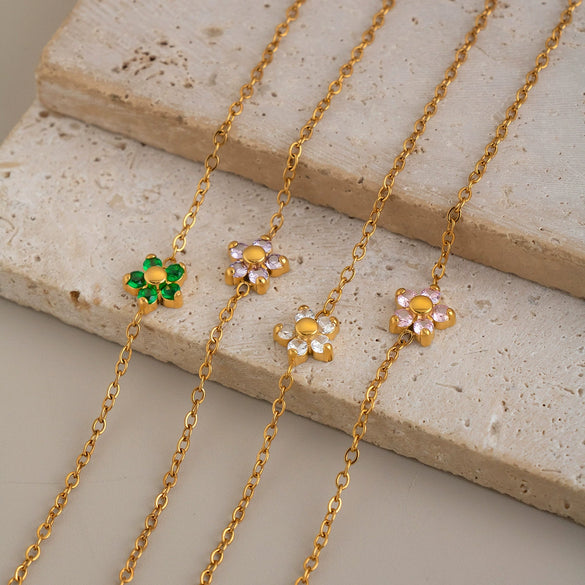 Women's Geometric Flower Bracelet With Zircon Accents Goldplated Stainless Steel Jewelry With Simple Botanical Design