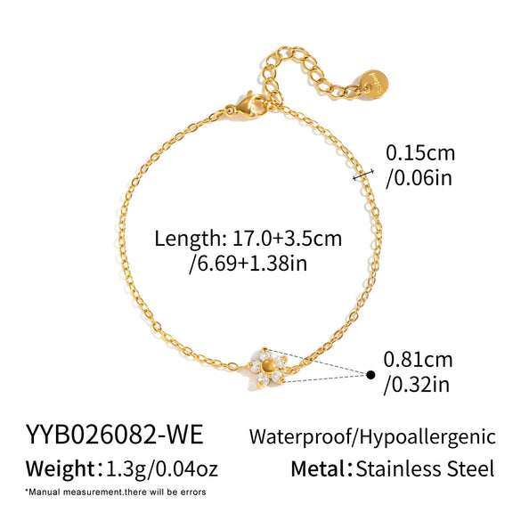 Women's Geometric Flower Bracelet With Zircon Accents Goldplated Stainless Steel Jewelry With Simple Botanical Design