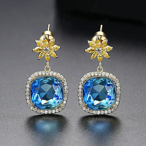 Women's Geometric Flower Earrings With Tourmaline And Zircon Accents Electroplated Copper Fashion Jewelry