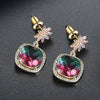 Women's Geometric Flower Earrings With Tourmaline And Zircon Accents Electroplated Copper Fashion Jewelry