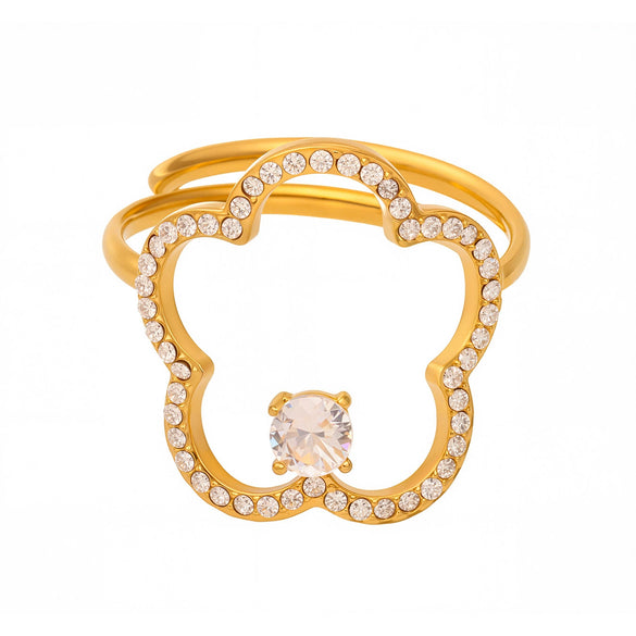Women's Geometric Flower Pattern Stainless Steel Zircon Goldplated Fashion Ring