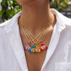 Women's Geometric Flower Stainless Steel Necklace With White Shell Enamel Design And 18K Vacuum Plated Regular Chain