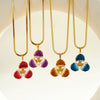 Women's Geometric Flower Stainless Steel Necklace With White Shell Enamel Design And 18K Vacuum Plated Regular Chain