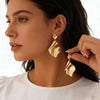 Women's Geometric Flower Statement Stud Earrings With Pleated Texture Zinc Alloy And Ecofriendly Electroplated Finish