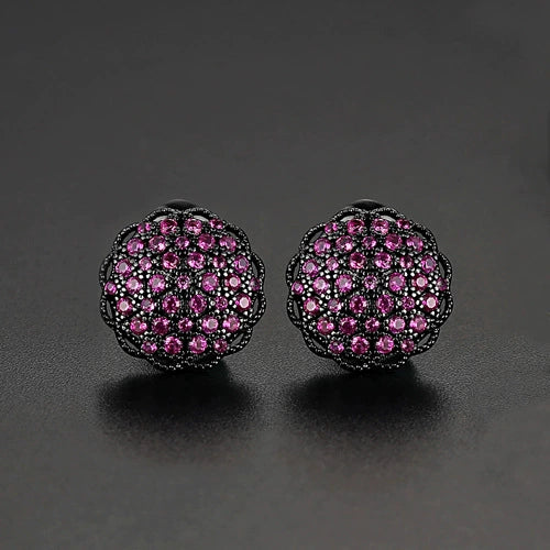 Women's Geometric Flower Stud Earrings With Zircon Inlay And Electroplated Copper Fashion Jewelry