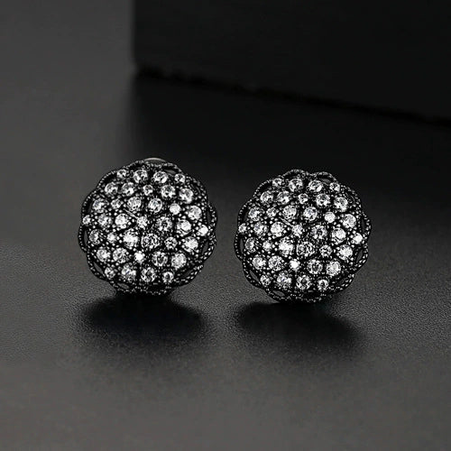Women's Geometric Flower Stud Earrings With Zircon Inlay And Electroplated Copper Fashion Jewelry