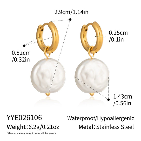 Women's Geometric Freshwater Pearl Pendant Earrings With Stainless Steel Posts Vacuum Gold Plated Minimalist Light Luxury Style