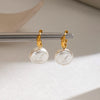 Women's Geometric Freshwater Pearl Pendant Earrings With Stainless Steel Posts Vacuum Gold Plated Minimalist Light Luxury Style