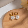 Women's Geometric Freshwater Pearl Pendant Earrings With Stainless Steel Posts Vacuum Gold Plated Minimalist Light Luxury Style