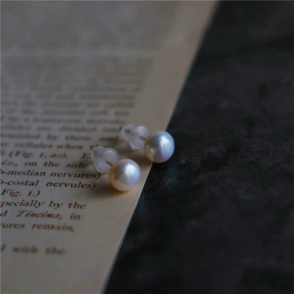 Women's Geometric Freshwater Pearl Stud Earrings With Silver Needle Small Retro Elegant Graceful Design