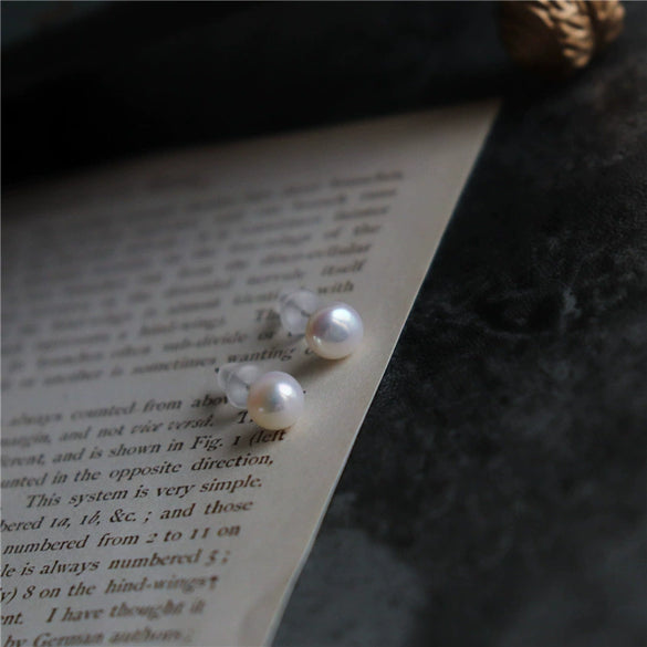 Women's Geometric Freshwater Pearl Stud Earrings With Silver Needle Small Retro Elegant Graceful Design