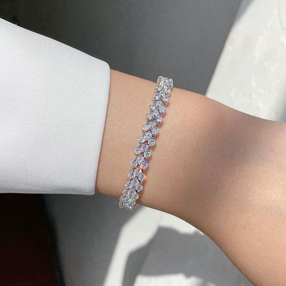 Women's Geometric Full Diamond Bracelet In Copper With White Gold Plated Finish Fashion Style