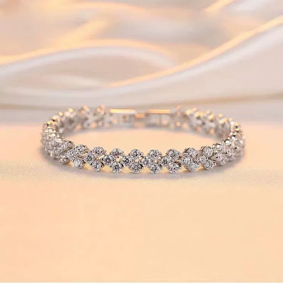 Women's Geometric Full Diamond Bracelet In Copper With White Gold Plated Finish Fashion Style