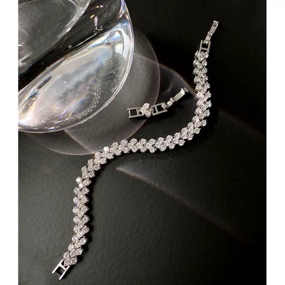 Women's Geometric Full Diamond Bracelet In Copper With White Gold Plated Finish Fashion Style