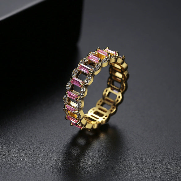 Women's Geometric Full Zircon Ring In Electroplated Copper Fashion Jewelry Statement Accessory
