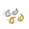 Women's Geometric G Shaped Diamond Studded Earrings In Stainless Steel With Real Gold Plating Stylish Fade Resistant Fashion Jewelry