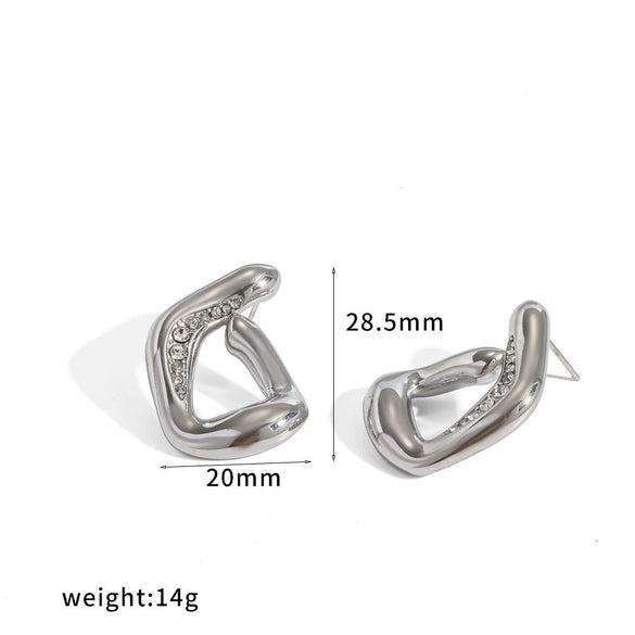 Women's Geometric G Shaped Diamond Studded Earrings In Stainless Steel With Real Gold Plating Stylish Fade Resistant Fashion Jewelry