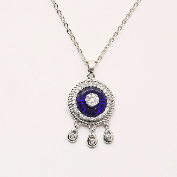 Women's Geometric Glass Glaze Evil Eye Necklace With Mixed Gem Inlay And Ball Chain Natural Style Clavicle Chain Jewelry
