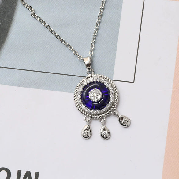 Women's Geometric Glass Glaze Evil Eye Necklace With Mixed Gem Inlay And Ball Chain Natural Style Clavicle Chain Jewelry