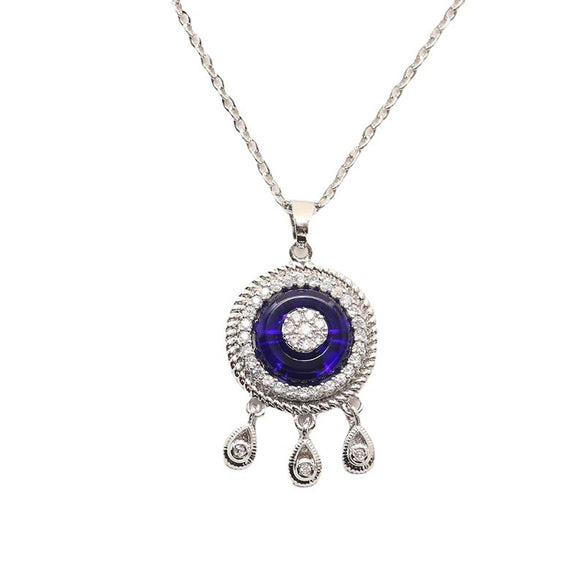 Women's Geometric Glass Glaze Evil Eye Necklace With Mixed Gem Inlay And Ball Chain Natural Style Clavicle Chain Jewelry