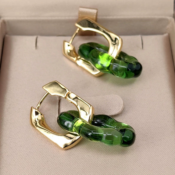 Women's Geometric Glass Glaze Stud Earrings With 925 Silver Posts Electroplated Retro Personal Style Ear Jewelry