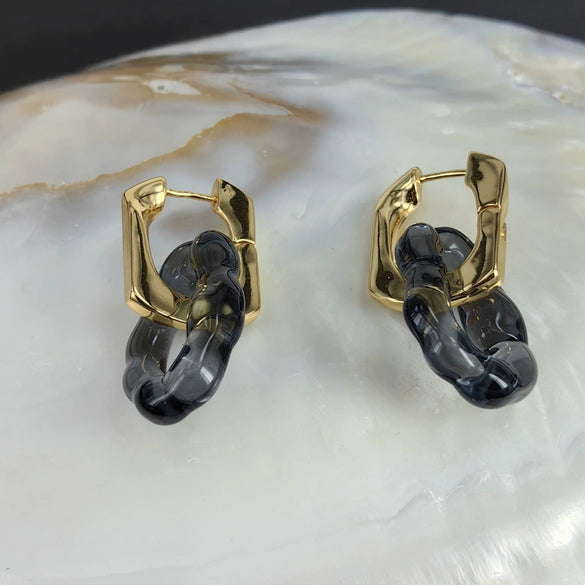 Women's Geometric Glass Glaze Stud Earrings With 925 Silver Posts Electroplated Retro Personal Style Ear Jewelry