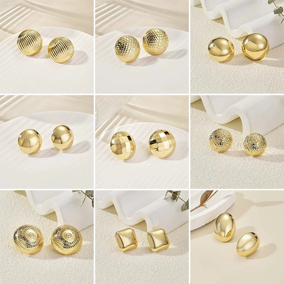 Women's Geometric Gold Tone Electroplated Metal Statement Earrings With Stainless Steel Ear Posts Light Luxury Fashion Jewelry