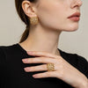 Women's Geometric Goldplated Alloy Earring And Ring Set With Hollow Mesh Square Earrings