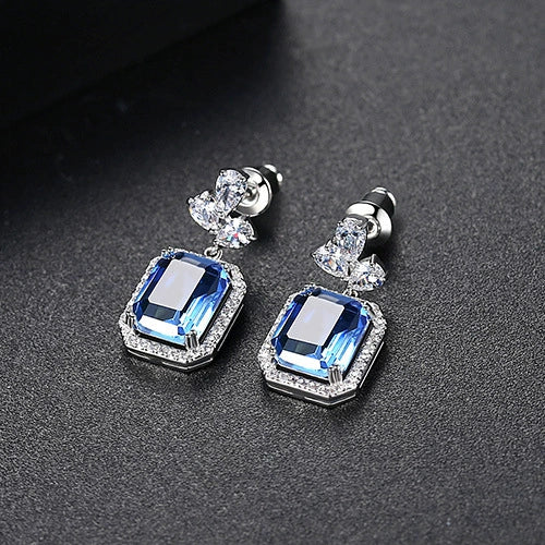 Women's Geometric Gradient Colorful Imitation Tourmaline Earrings Copper Fashion Jewelry Elegant Original Design