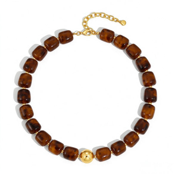 Women's Geometric Gradient Square Acrylic Beaded Necklace With Stainless Steel Pendant And Lobster Clasp Handmade Jewelry
