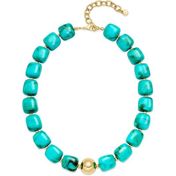 Women's Geometric Gradient Square Acrylic Beaded Necklace With Stainless Steel Pendant And Lobster Clasp Handmade Jewelry