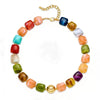Women's Geometric Gradient Square Acrylic Beaded Necklace With Stainless Steel Pendant And Lobster Clasp Handmade Jewelry