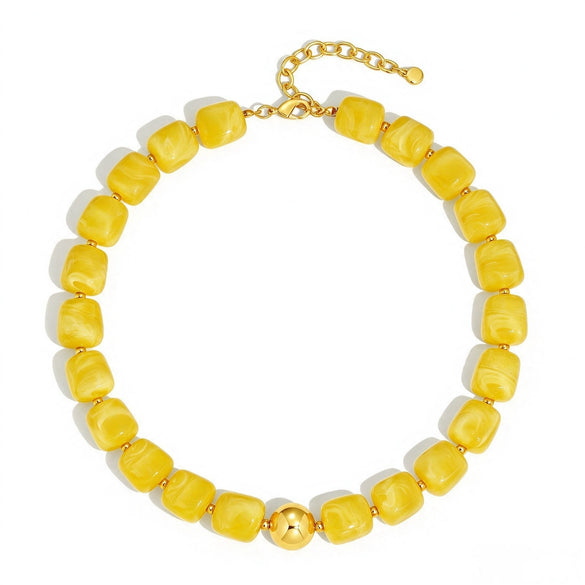Women's Geometric Gradient Square Acrylic Beaded Necklace With Stainless Steel Pendant And Lobster Clasp Handmade Jewelry