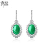 Women's Geometric Green Chalcedony Copper Earrings With Electroplated Finish Elegant Fashion Jewelry