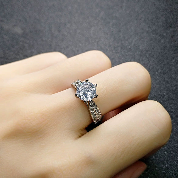 Women's Geometric Green Crystal Ring In Environmentally Friendly Copper With White Gold Electroplated Finish And Six Prong Setting