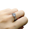 Women's Geometric Green Crystal Ring In Environmentally Friendly Copper With White Gold Electroplated Finish And Six Prong Setting