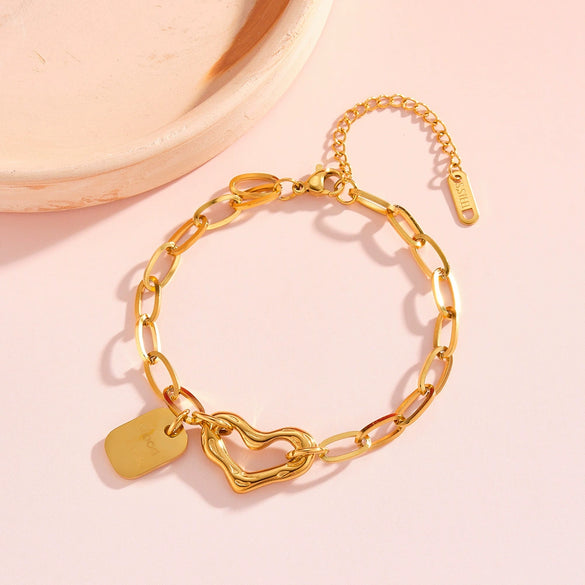 Women's Geometric Heart Pattern Stainless Steel Bracelet With 18K Vacuum Electroplating Simple Fashion Jewelry