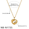 Women's Geometric Heart Pendant Necklace With Zircon Inlay Stainless Steel Regular Chain And 18K Gold Vacuum Plated Finish