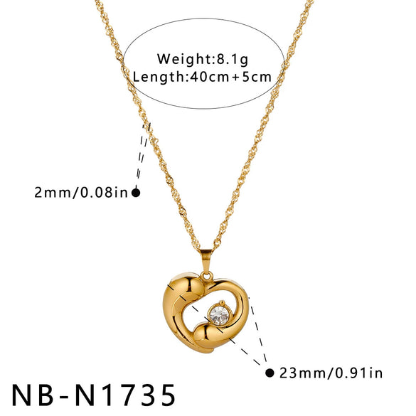 Women's Geometric Heart Pendant Necklace With Zircon Inlay Stainless Steel Regular Chain And 18K Gold Vacuum Plated Finish