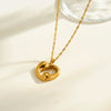 Women's Geometric Heart Pendant Necklace With Zircon Inlay Stainless Steel Regular Chain And 18K Gold Vacuum Plated Finish