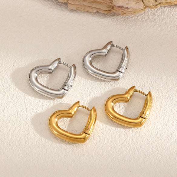 Women's Geometric Heart Stainless Steel Earrings With 18K Gold Vacuum Electroplating