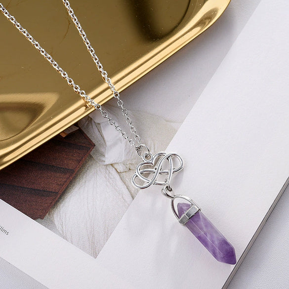 Women's Geometric Hexagon Stone Pendant Necklace With Electroplated Alloy Pendant And Water Wave Chain