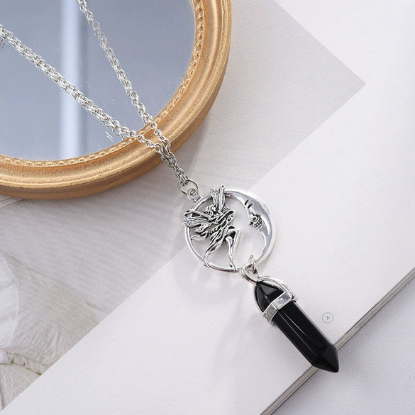 Women's Geometric Hexagon Stone Pendant Necklace With Electroplated Alloy Pendant And Water Wave Chain