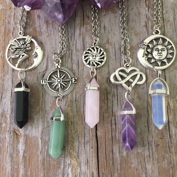 Women's Geometric Hexagon Stone Pendant Necklace With Electroplated Alloy Pendant And Water Wave Chain
