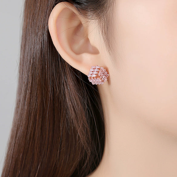 Women's Geometric Hexagonal Ladder Stud Earrings Electroplated Copper Minimalist Fashion Jewelry For Wholesale