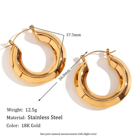Women's Geometric Hollow Earrings In Stainless Steel With A Glossy Electroplated Finish Streamlined Statement Fashion Jewelry